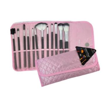 Imagem de Kit 12 Pincéis Macrilan Com Necessaire ROSA