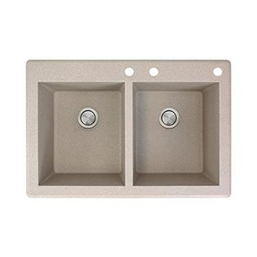 Imagem de Transolid RTDE3322-16-CDE pia de cozinha com 3 furos de granito com raio duplo, 63,5 cm x 55,8 cm x 22,8 cm, café latte