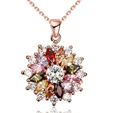 Imagem de VONSSY Colar colorido com pingente de floco de neve, brincos de ouro rosa 5A, zircônia cúbica | Corrente de suéter de cristal | Várias pedras preciosas, ametista, peridoto, peridoto, formatura