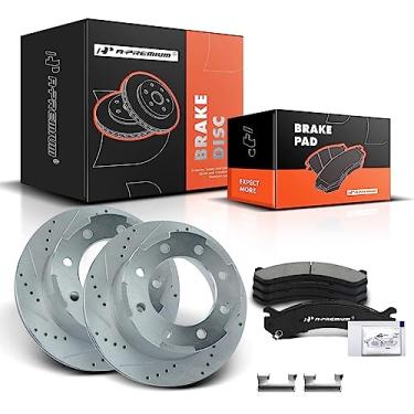 Imagem de A-Premium Kit De Rotores Freio A Disco Traseiros Perfurados E Ranhurados 12,80" (325 Mm) + Pastilhas Cerâmica Compatíveis Com Modelos Selecionados Da Chevy Gmc - Silverado 3500, 3500 Hd, Sierra 3500