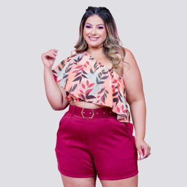 Imagem de Conjunto Plus Size Feminino Ciganinha Lastec Estampado Short com Cinto