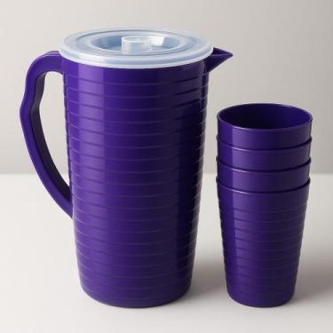 Imagem de Jarra 2L e 4 Copos 350ml Coloridos Kit Suco Água Plástico - Revenda, R