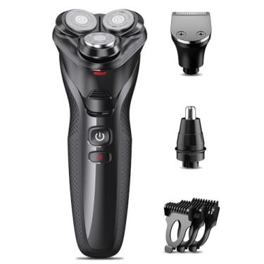 Imagem de Barbeador elétrico masculino, barbeador elétrico recarregável rategist para homens, barbeador sem fio à prova d'água, seco molhado, velocidades ajustáveis, com aparador de pelos do nariz, aparador de