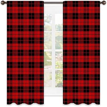 Imagem de Cortinas blecaute xadrez Buffalo para quarto - Cortinas escurecidas com isolamento térmico para sala de estar, L 106 x C 150 cm