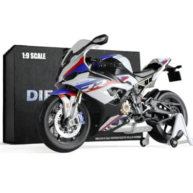 Imagem de Risopen Modelo de motocicleta 1:9 para BMW S1000RR metal fundido modelo de motocicleta sem necessidade de montagem, mini presente de moto acabado para adultos (branco)