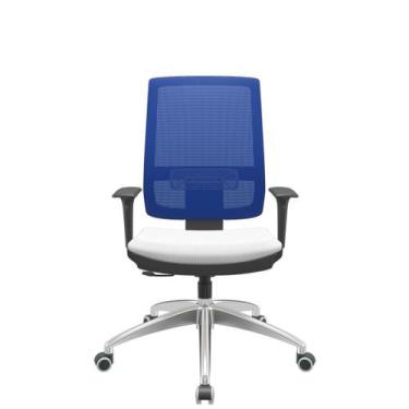 Imagem de Cadeira Office Brizza Tela Azul Assento Aero Branco RelaxPlax Base Alu
