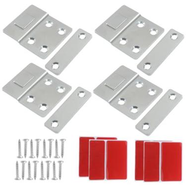 Imagem de Aracombie Trava de armário pacote com 4, trava de armário prateada ultrafina, fecho de armário durável com adesivo forte e parafusos para gaveta, guarda-roupa e portas