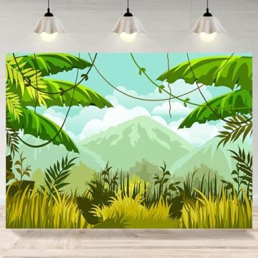 Imagem de 2,1 x 1,5 m cenário de safári desenho animado selva verde primavera floresta fotografia fundo tema safári festa de aniversário decoração banner decorações chá de bebê crianças retrato cabine de fotos