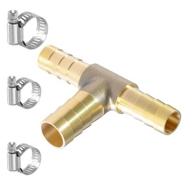Imagem de Sctihwelire Mangueira redutora de latão adaptador T de 3 vias, adaptador T de 3 vias, 5/16 (8 mm) a 3/8 (10 mm) a 5/16 (8 mm) redutor de emenda com braçadeiras de aço inoxidável, kit de reparo de
