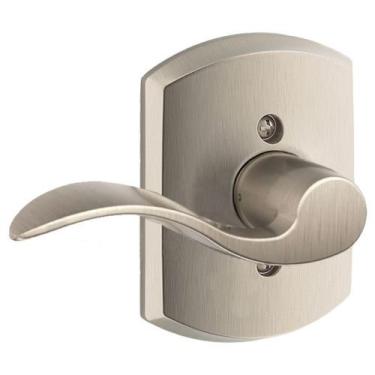 Imagem de Schlage Lock Company F170ACC619GRWLH Maçaneta de porta falsa com decoração, níquel acetinado
