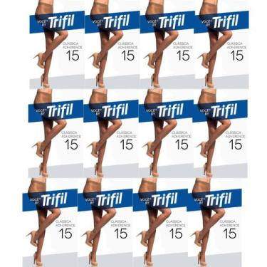 Imagem de Kit 12 Meia Calça Adherence Fio 15 Natural Claro M - Trifil