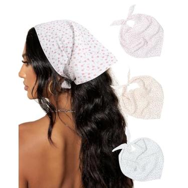 Imagem de AWAYTR 3 bandanas de cabelo, lenço de cabeça para mulheres e meninas, lenço de cabelo boho com amarração nas costas, bandana bandana triangular, Flor - branco + azul marinho + preto, 1 Count (Pack of