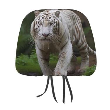 Imagem de VFMKT 1 peça de capa de encosto de cabeça para carro, macia, respirável, protetor de cabeça para assento de carro, majestoso, branco, tigre, bengala, acessórios para carro, ajuste universal, para