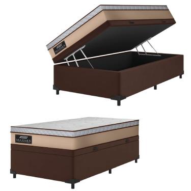 Imagem de Cama Box Baú Solteiro Gazin Colchão Molas Ensacadas 88x188x65cm Maximus Bege/marrom