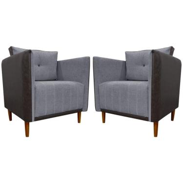 Imagem de Kit 2 Poltronas Decorativa Para Sala Recepção Consultório Aviv Luxo Corino E Linho