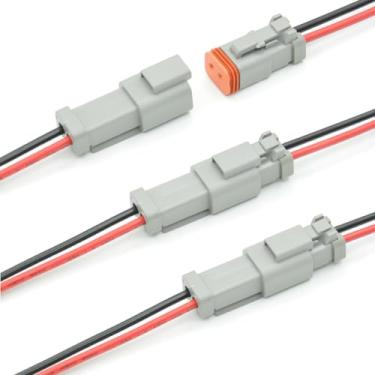 Imagem de MOXRUQ 3 pares Deutsch Dt Kit de conector macho e fêmea cinza de 2 pinos, conector DT bidirecional com fio de cabo 16 AWG, chicote de conectores elétricos automotivos para carro, caminhão, barco