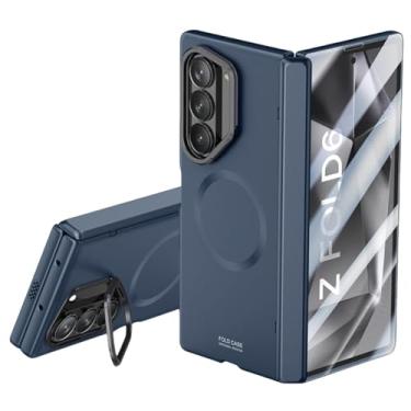 Imagem de Capa para Galaxy Z Fold6, resistente à pele, com suporte de película espelhada, dobradiça dobrável, proteção à prova de choque, capa rígida (para Galaxy Z Fold6/azul)