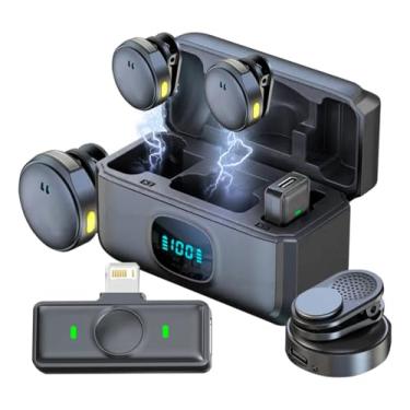 Imagem de Microfone de Lapela Duplo Sem Fio, Base Magn�tica, Redu��o de Ru�do, Compat�vel com Celular, C�meras e PC