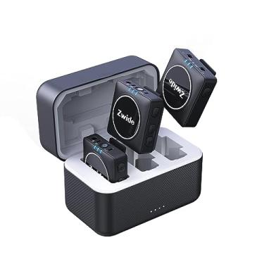 Imagem de Zwide Sistema profissional de microfone de lapela sem fio M1 Plus (preto) + C1 (2TX+1RX+estojo de carregamento), com monitoramento em tempo real de 2,4 GHz, transmissor duplo compacto e 1 receptor com