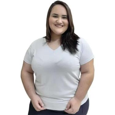 Imagem de Camiseta Plus Size Gola V Feminina Lisa Algodão XG ao XG8, Branco, XG7