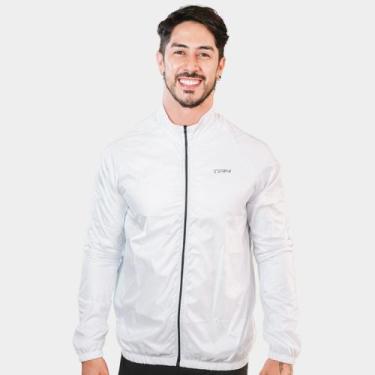 Imagem de Corta Vento Masculino Branco Impermeável Leve Respirável Zíper Frontal