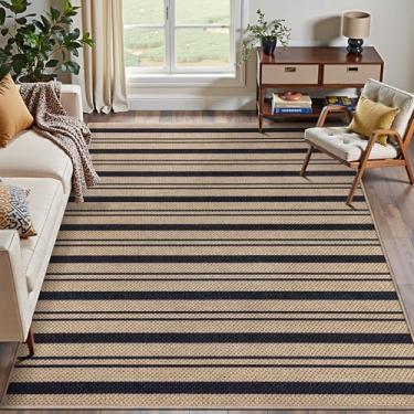Imagem de Tangsoo Tapete de juta listrado fácil de 10 x 15 cm para Paito, fino antiderrapante para ambientes internos e externos, tapete lavável para varanda da frente, cozinha, quarto, foyer