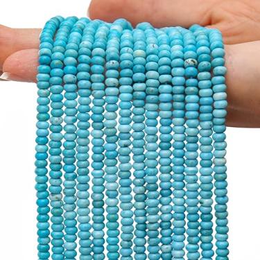 Imagem de AUREHEN 2 fios (300 peças) contas de Rondelle turquesa azul natural, 2 * 4 mm pedras preciosas espaçadoras soltas contas de disco de ábaco para pulseira faça você mesmo, colar, brincos, fabricação de