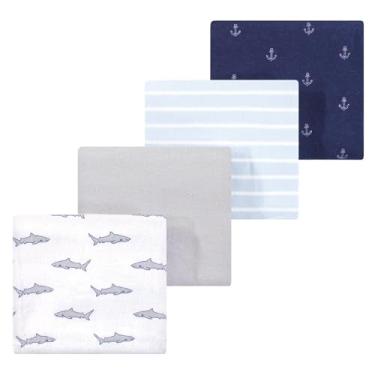 Imagem de Luvable Friends Hudson Baby, flanela, cobertores, 4 unidades, tubarões do oceano