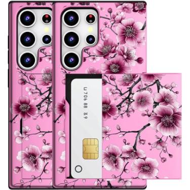 Imagem de MUQR Capa compatível com Samsung Galaxy S23 Ultra com porta-cartão fofo - Design Kawaii, proteção contra quedas de nível militar, capa carteira robusta para mulheres (flor de cerejeira rosa)