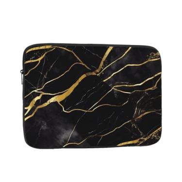 Imagem de Capa protetora para notebook preta e dourada com textura de mármore de 13 polegadas à prova de choque, resistente à água, bolsa portátil para laptop e pasta para homens e mulheres
