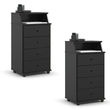 Imagem de Conjunto De 2 Mesa De Cabeceira Luxo Ii New Com 4 Gavetas Preto Preto
