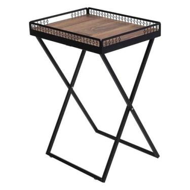 Imagem de Mesa De Canto Para Sala Dobrável Com Bandeja Preto Fosco - Metalcromo