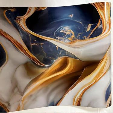 Imagem de Papel de parede autoadesivo PET mármore azul dourado pia de fogão de cozinha adesivos à prova d'água e à prova de óleo adesivos de parede decorativos de papel de parede - 40 * 600 cm