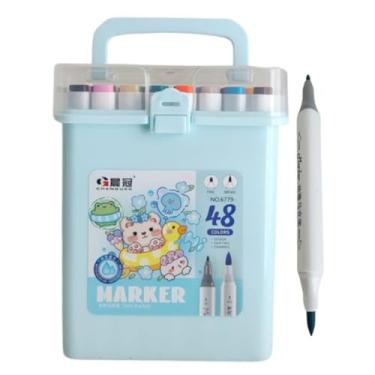 Imagem de Canetinhas Hidrográficas 48 Cores, Ponta Dupla Triangular, Traço Fino e Grosso, com Estojo