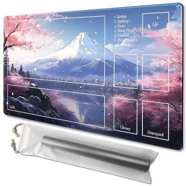 Imagem de MTG Playmat tamanho 61 x 35,5 cm, sacos de armazenamento grátis, suporte antiderrapante, ideal para entusiastas de jogos de cartas TCG Playmat, Shadow Dragon (Fuji Sakura Snow-Deck)