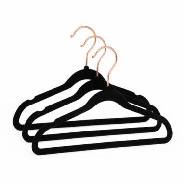 Imagem de Conjunto de Cabides de Veludo Estrutura em Platico e Metal Rose Kit de Cabides Com 3 Unidades Organização de Guarda Roupa Cabides Organizadores