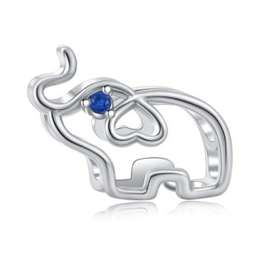 Imagem de LuxglitterLin Berloque de elefante com orelhas em forma de coração e olhos azuis de pedra do mês de nascimento compatível com pulseiras Pandora, Cobre, Strass