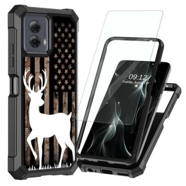 Imagem de BREIDMKFM Capa para Motorola Moto G Stylus 5G 2024 com protetor de tela, proteção de camada dupla rígida de policarbonato TPU macio à prova de choque para Moto G Stylus 5G 2024, bandeira dos EUA veado