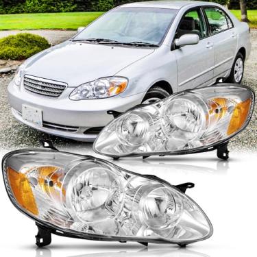 Imagem de Par de montagem de faróis para Toyota Corolla 2003-2008 Direct Replacement Headlights (LH RH), cromado refletor âmbar