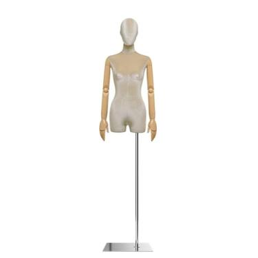 Imagem de Mannequin Manequins de varejo com corpo sexy, suporte de metal, braços de madeira que podem girar e posar, altura ajustável de 62,2 a 78,7 pol., torso de veludo(Yellow,Square)