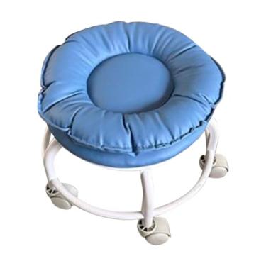 Imagem de Llazsybz Banco Giratório 360° com Rodas Universais, Pequeno Banco Multiuso, Ideal para Pedicure, Salão de Beleza E Cabeleireiro, Azul, Tamanho real