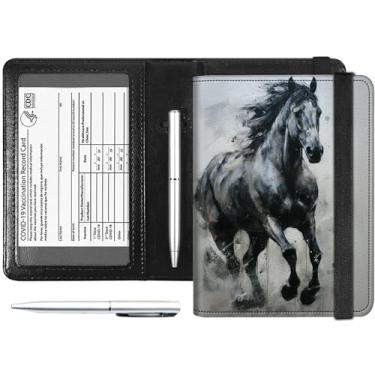 Imagem de Combo de porta-cartões de passaporte e vacina, couro PU com bloqueio de RFID, capa para passaporte para mulheres, capa de couro para carteira de passaporte de viagem com faixa elástica, com caneta