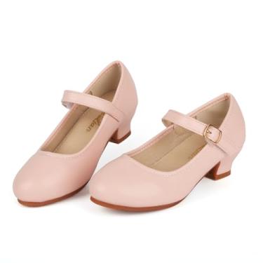 Imagem de ChuLian Sapato social feminino salto baixo princesa flor festa casamento para crianças pequenas, rosa, 22