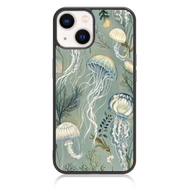 Imagem de Axulimin Linda capa de telefone vintage verde água-viva aquarela estética para iPhone 14 e 13 (6,1 polegadas) capa para mulheres adolescentes crianças meninas