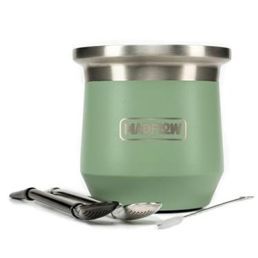 Imagem de MADFLOW Copo De Erva-Mate. Aço Inoxidável Com 2 Bombillas. Cabaça Parede Dupla E Isolamento A Vácuo. Conjunto Exclusivo Bombilla.