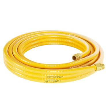 Imagem de Linha flexível de gás natural de 33FT CSST Mangueira de gás de aço inoxidável corrugado de 1/5.1 cm, tubo de mangueira de propano com 2 acessórios machos