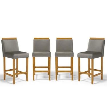 Imagem de Kit Com 4 Banquetas Eloá Madeira Maciça Assento Estofado Para Bancada 