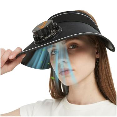 Imagem de Chapéu de ventilador solar UPF50+ com resfriamento de 25 horas, chapéu balde de aba larga para pesca, praia, ar livre, chapéu de sol unissex portátil para homens e mulheres preto