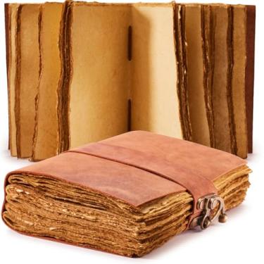 Imagem de NomadCraftsCo. Diário de couro vintage - fecho de bloqueio, diário do livro das sombras, diário de grimório, diário de bruxa, diário vintage, 240 páginas, papel de borda de deck antigo