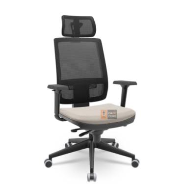 Imagem de Cadeira Brizza Tela 3D Slider Piramidal Preta Com Apoio NR17 Plaxmetal (Poliéster Fendi)